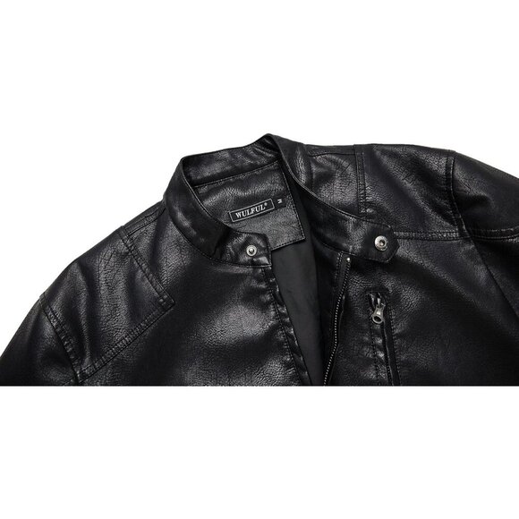 🆕 Men Black Stand Collar Leather Jacket Motorcycle Lightweight Faux Outwear - Picture 6 of 8